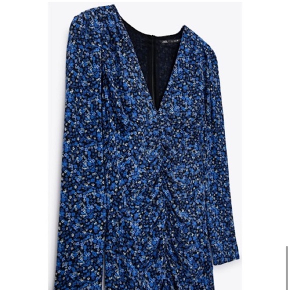 ZARA Floral V-Neck Front Slit Midi Dress - Picture 7 of 7